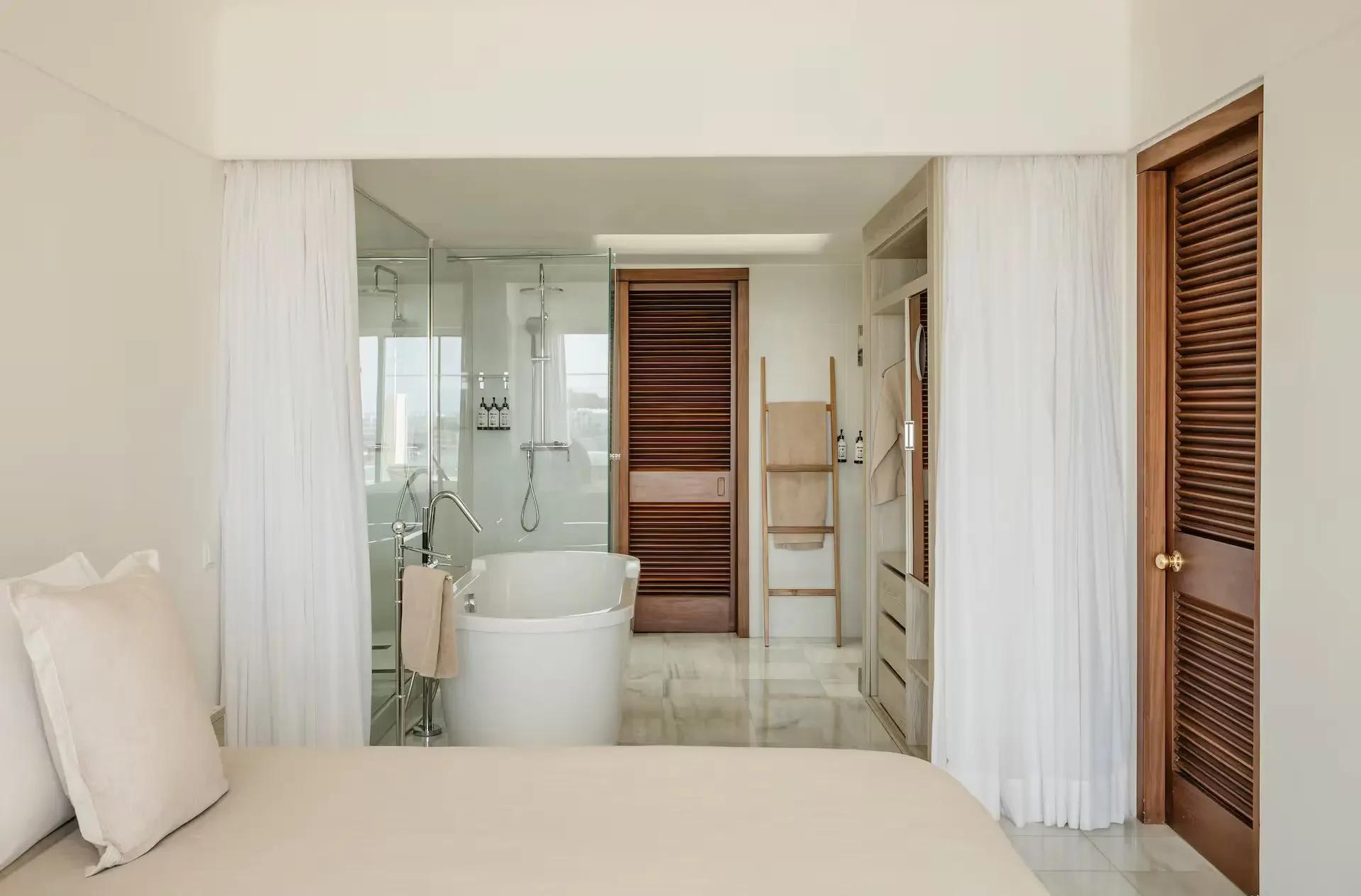 Double bed suite with an open plan bathroom at Paradisus by Meliá Salinas Lanzarote
