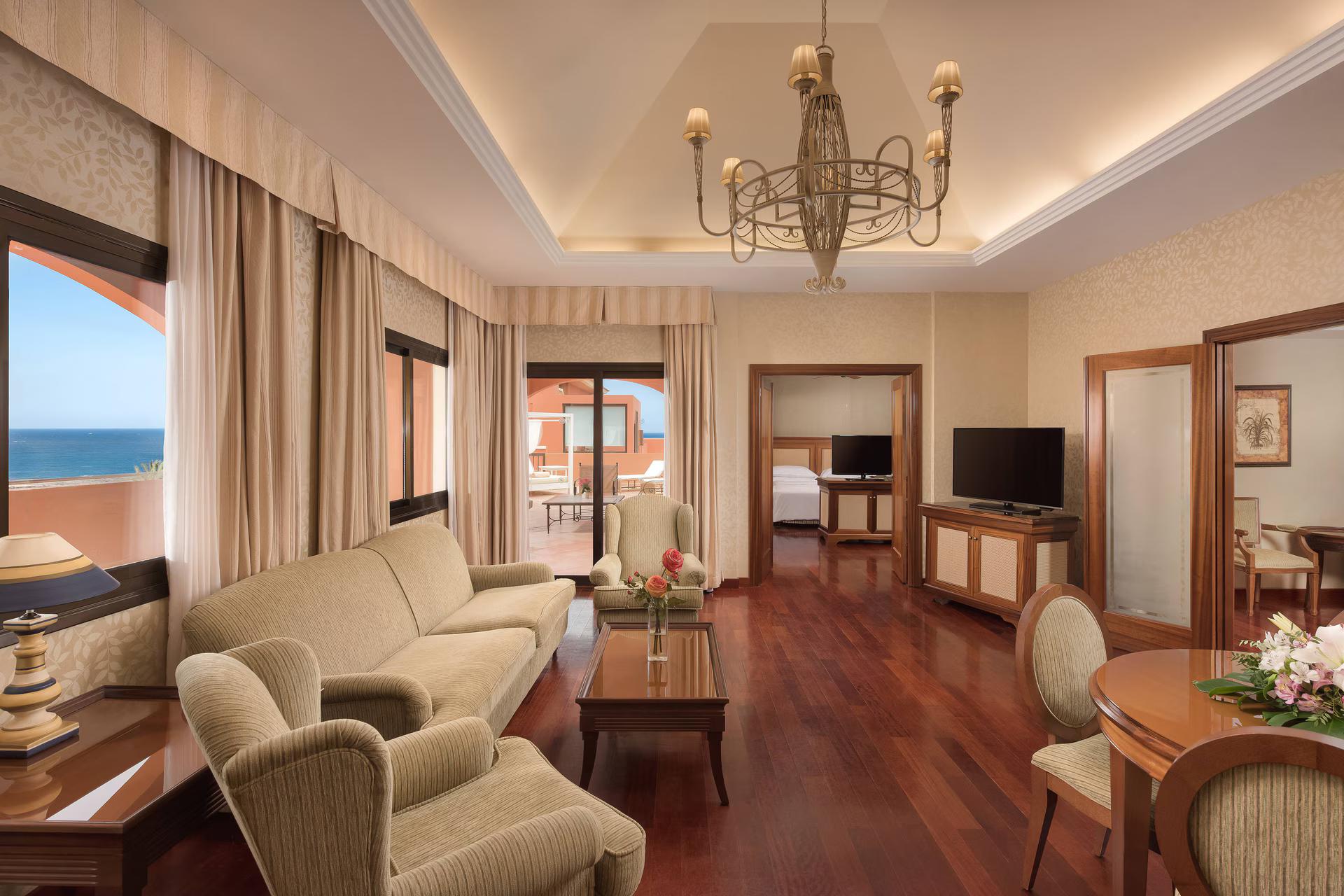 Living room leading to a double bed room ar Sheraton Fuerteventura Beach, Golf & Spa Resort