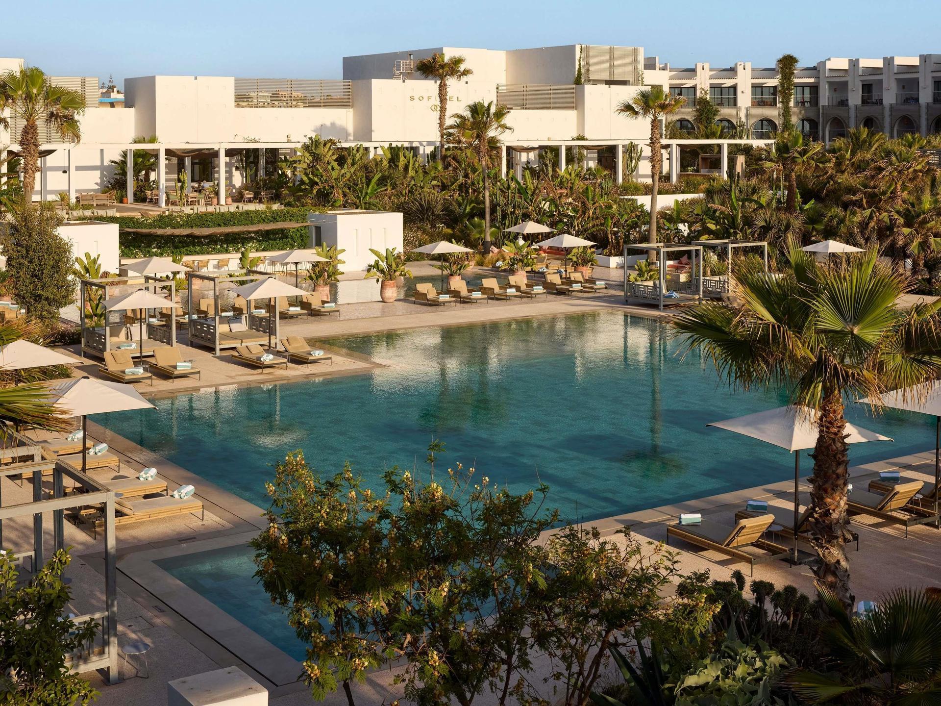 Overhead view of the outdoor pool at Sofitel Agadir Thalassa Sea & Spa