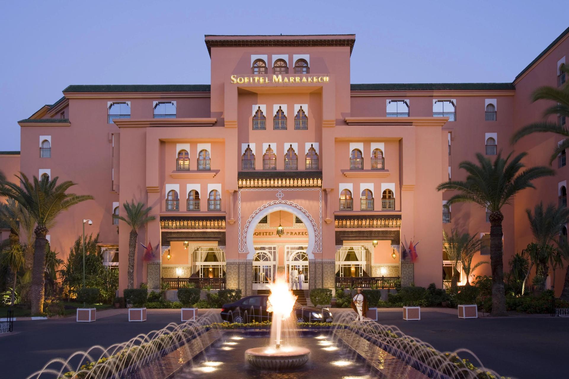 Panoramic view of the font entrance to Sofitel Marrakech Palais Imperial & Spa