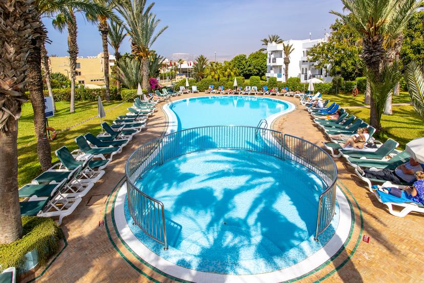 Overhead view of the outdoor swimming pool at Valeria Jardins d’Agadir Resort