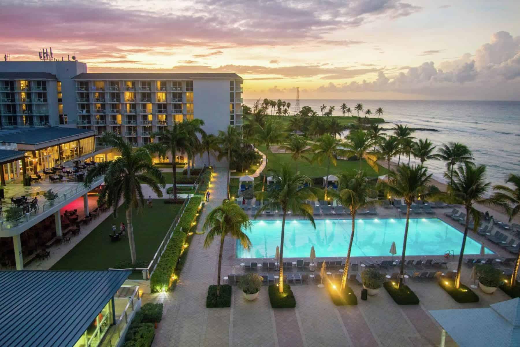 Overhead view of the outdoor pool at Hilton Rose Hall Resort & Spa