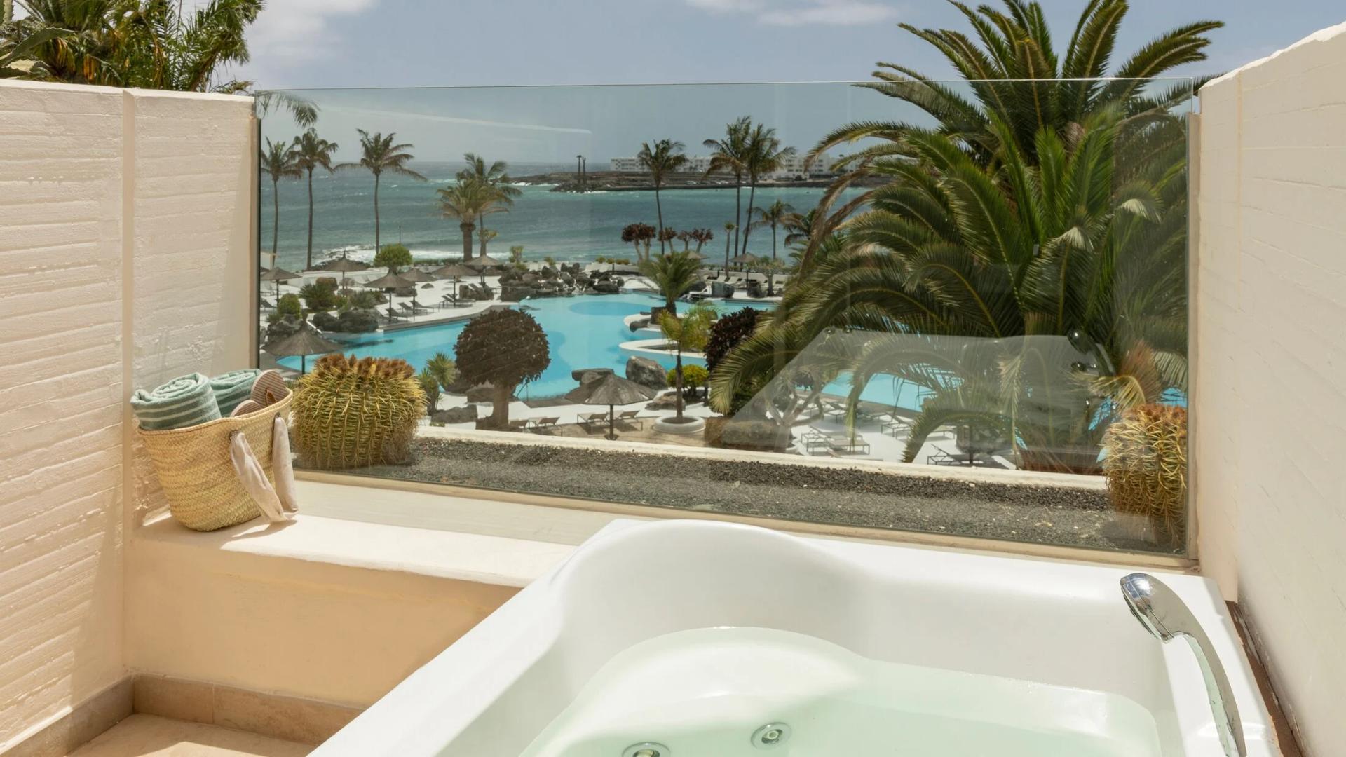 Balcony with a personal jacuzzi as part of a suite at Paradisus Salinas Lanzarote