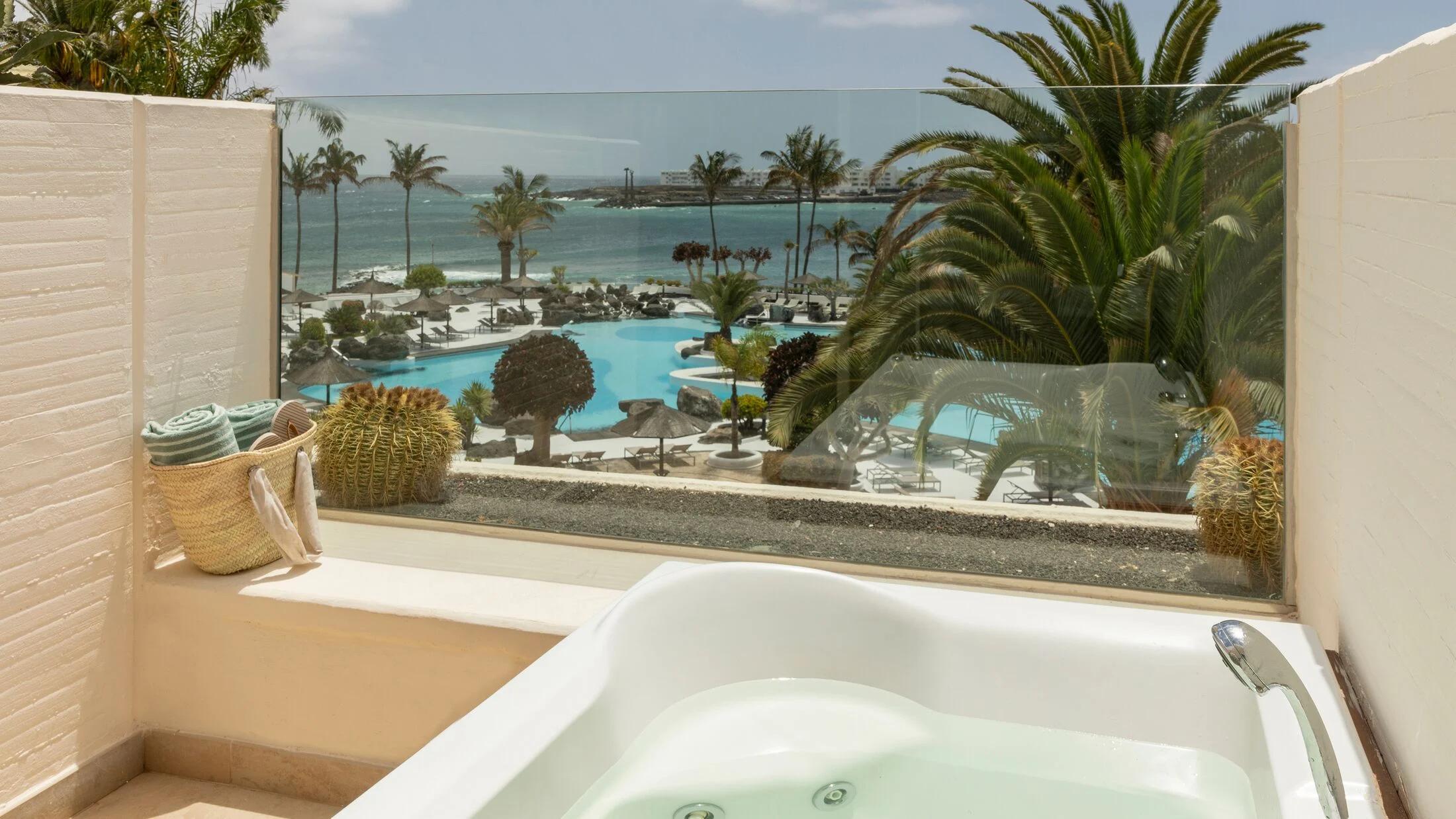 Balcony with a personal jacuzzi as part of a suite at Paradisus Salinas Lanzarote