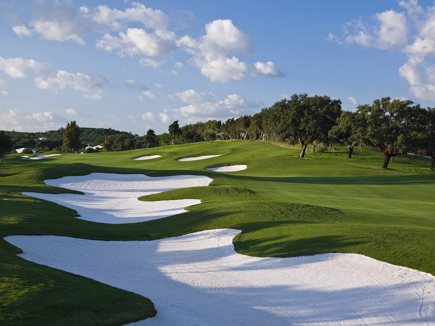 Large sand bunkers on a well maintained green